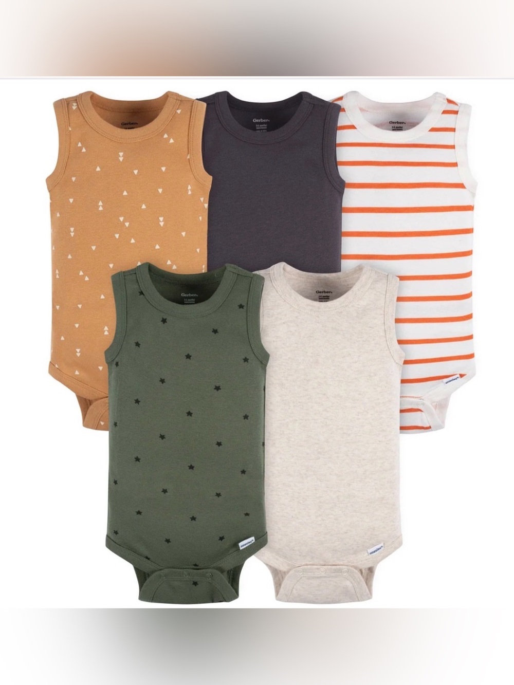 5-Pack Baby Boys Green Stars Sleeveless Onesies